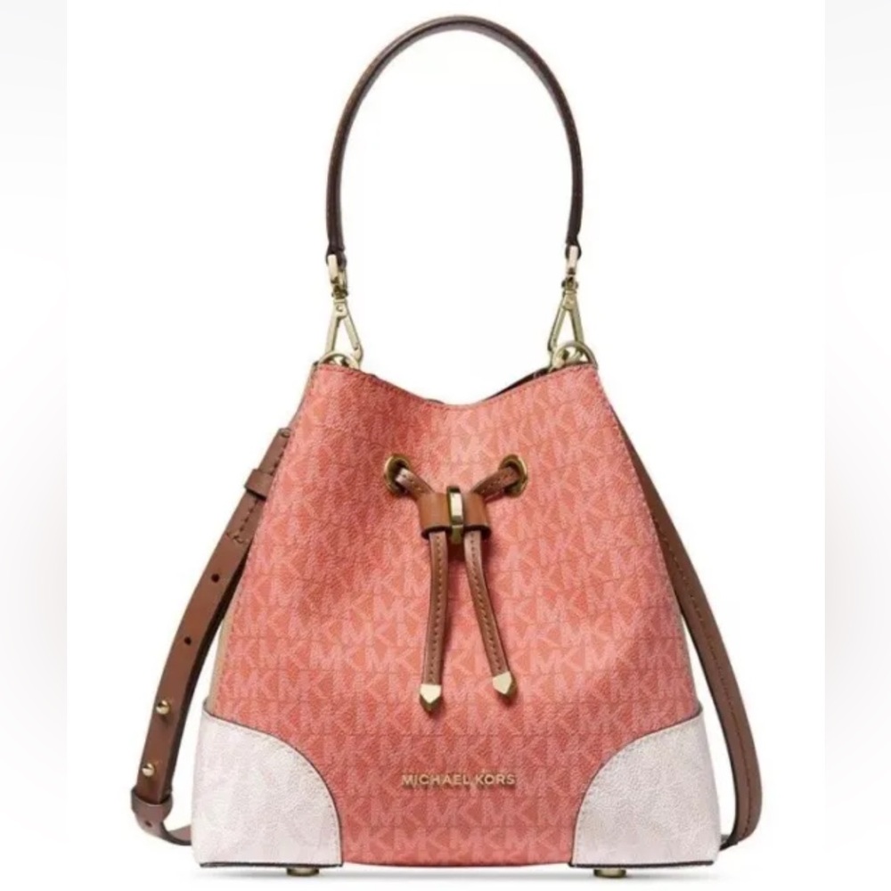 Michael Kors Mercer Gallery Small Convertible Bucket Pink Grapefruit/Gold Bag